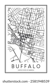 Printable downtown road map poster of the USA city of BUFFALO on solid white background with city name