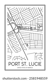 Printable downtown road map poster of the USA city of PORT ST. LUCIE on solid white background with city name