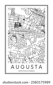 Printable downtown road map poster of the USA city of AUGUSTA on solid white background with city name