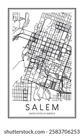 Printable downtown road map poster of the USA city of SALEM on solid white background with city name