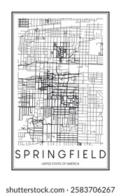 Printable downtown road map poster of the USA city of SPRINGFIELD on solid white background with city name