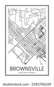 Printable downtown road map poster of the USA city of BROWNSVILLE on solid white background with city name