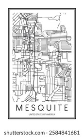 Printable downtown road map poster of the USA city of MESQUITE on solid white background with city name