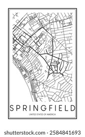 Printable downtown road map poster of the USA city of SPRINGFIELD on solid white background with city name