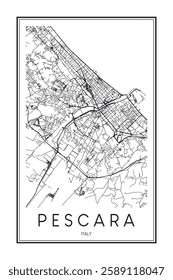 Printable downtown road map poster of the Italian city of PESCARA on solid white background with city name