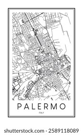 Printable downtown road map poster of the Italian city of PALERMO on solid white background with city name