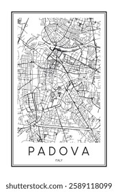 Printable downtown road map poster of the Italian city of PADOVA on solid white background with city name