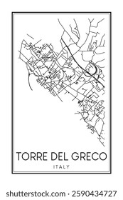 Printable downtown road map poster of the Italian city of TORRE DEL GRECO on solid white background with city name