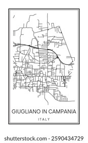 Printable downtown road map poster of the Italian city of GIUGLIANO IN CAMPANIA on solid white background with city name