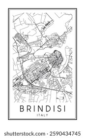 Printable downtown road map poster of the Italian city of BRINDISI on solid white background with city name