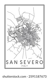 Printable downtown road map poster of the Italian town of SAN SEVERO on solid white background with city name