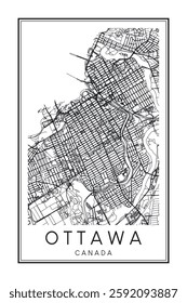 Printable downtown road map poster of the Canadian city of OTTAWA on solid white background with city name