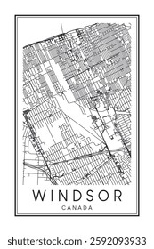 Printable downtown road map poster of the Canadian city of WINDSOR on solid white background with city name