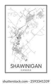 Printable downtown road map poster of the Canadian city of SHAWINIGAN on solid white background with city name