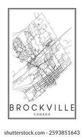 Printable downtown road map poster of the Canadian city of BROCKVILLE on solid white background with city name