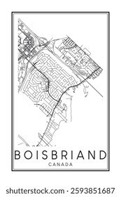 Printable downtown road map poster of the Canadian city of BOISBRIAND on solid white background with city name