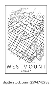 Printable downtown road map poster of the Canadian city of WESTMOUNT on solid white background with city name