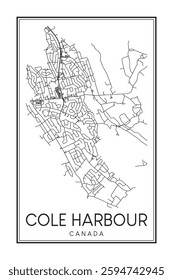 Printable downtown road map poster of the Canadian city of COLE HARBOUR on solid white background with city name