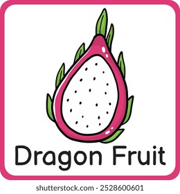 Printable dragon fruit flashcards for kids. Study and learning fruits. Education game