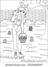 Printable Easter Coloring Pages Egg Hunting Vector