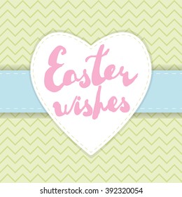Printable Easter greeting card. Handwritten text "Easter wishes" on pastel colors backgrounds. Vector template for invitation, banner, label, poster. 