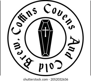 printable and editable Cold Brew, Coffins and Covens Halloween tshirt design