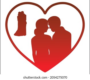 printable and editable Couple silhouette with heart