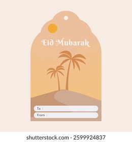 Printable Eid Hang Tag in Boho Theme. Vector Illustration Eid Mubarak Gift Hang Tag.