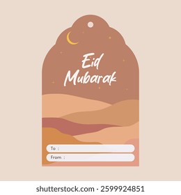Printable Eid Hang Tag in Boho Theme. Vector Illustration Eid Mubarak Gift Hang Tag.