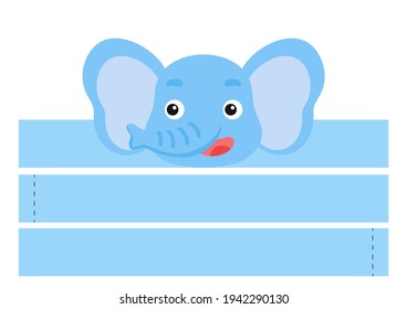 Printable elephant paper headband. Party crown die cut template for birthday, christmas, baby shower. Fun accessory for entertainment. Print, cut and glue. Vector stock illustration.