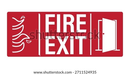 Printable emergency exit pictogram with running figure and flames, fire escape direction for building safety, evacuation guidance, and emergency signage awareness.