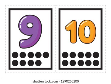Printable flash card collection for numbers  with the corresponding number of dots arranged in groups for preschool / kindergarten kids | let's learn numbers  illustration

