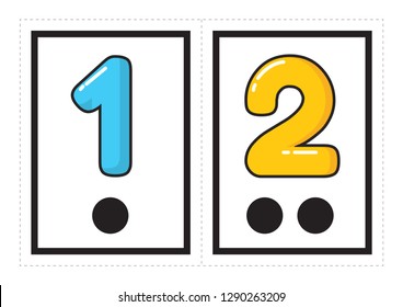 Printable flash card collection for numbers  with the corresponding number of dots arranged in groups for preschool / kindergarten kids | let's learn numbers  illustration

