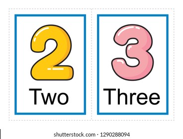 Printable flash card collection for numbers and their names for preschool / kindergarten kids | let's learn numbers illustration
