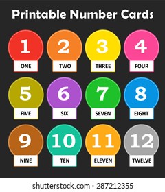 Printable flash card collection for numbers and their names for preschool / kindergarten kids | let's learn colors