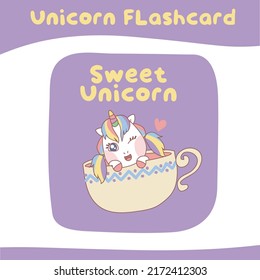 Printable flashcard collection with cute unicorn theme. Vector illustration.