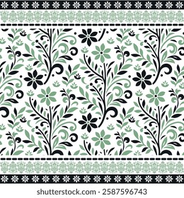 printable floral pattern with vintage ornamental border for fabric and cushion covers
