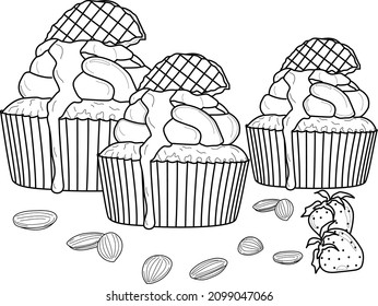 Printable Food coloring pages and Vector Line for kids and adults 