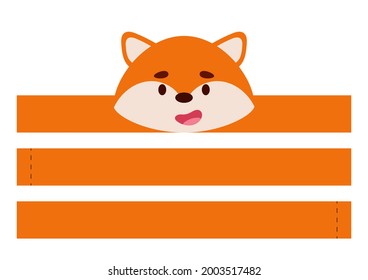 Printable fox paper crown. Diy cut party ribbon template for birthday, christmas, baby shower. Fun accessory for entertainment. Print, cut and glue. Vector stock illustration.