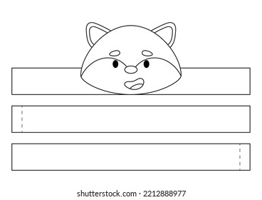 Printable fox paper crown. Diy cut party ribbon template for birthday, Christmas, baby shower. Fun accessory for entertainment. Print, color, cut and glue. Vector stock illustration