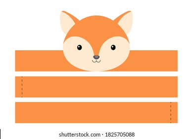 Printable fox paper hat. Party crown die cut template for birthday, christmas, baby shower. Fun accessory for entertainment. Paper crown mock up isolated on white background. Print, cut and glue.
