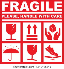 PRINTABLE FRAGILE PLEASE HANDLE WITH CARE - WHITE RED COLOR