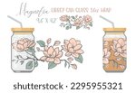 Printable Full wrap for libby class can. Floral pattern with magnolia flowers. Vector Illustration