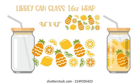 Printable Full wrap for libby class can. A pattern of fruits. Lemons, oranges, limes and pineapples