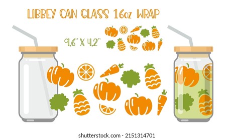 Printable Full wrap for libby class can. A pattern with vegetables and fruits.