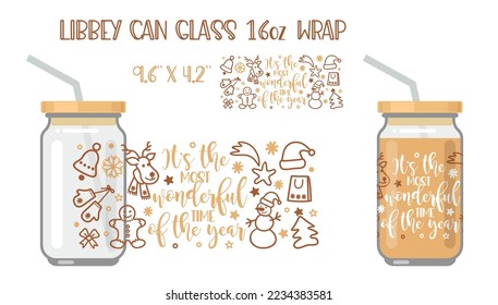 Printable Full wrap for libby class can. A pattern with Christmas symbols and lettering