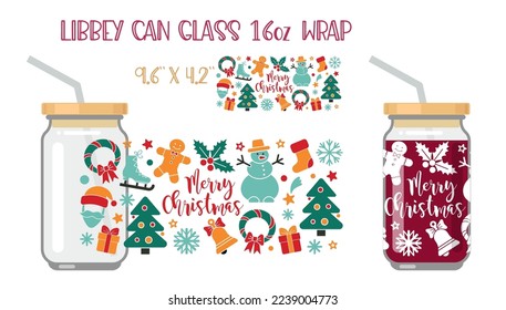 Printable Full wrap for libby class can. A pattern with Christmas symbols and lettering MERRY CHRISTMAS