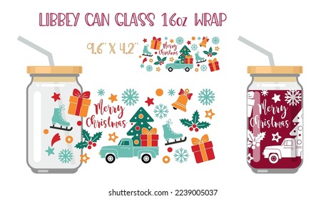 Printable Full wrap for libby class can. A pattern with Christmas symbols and lettering MERRY CHRISTMAS