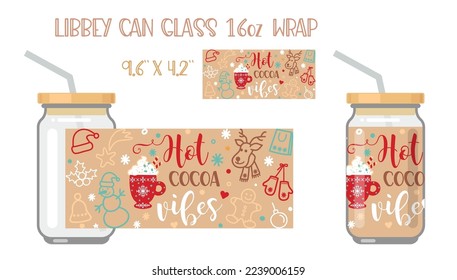 Printable Full wrap for libby class can. A pattern with Christmas symbols and lettering HOT COCOA VIBES