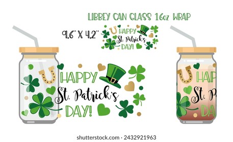 Printable Full wrap for libby class can. A pattern with St Patricks day symbols. Happy st Patricks day inscription